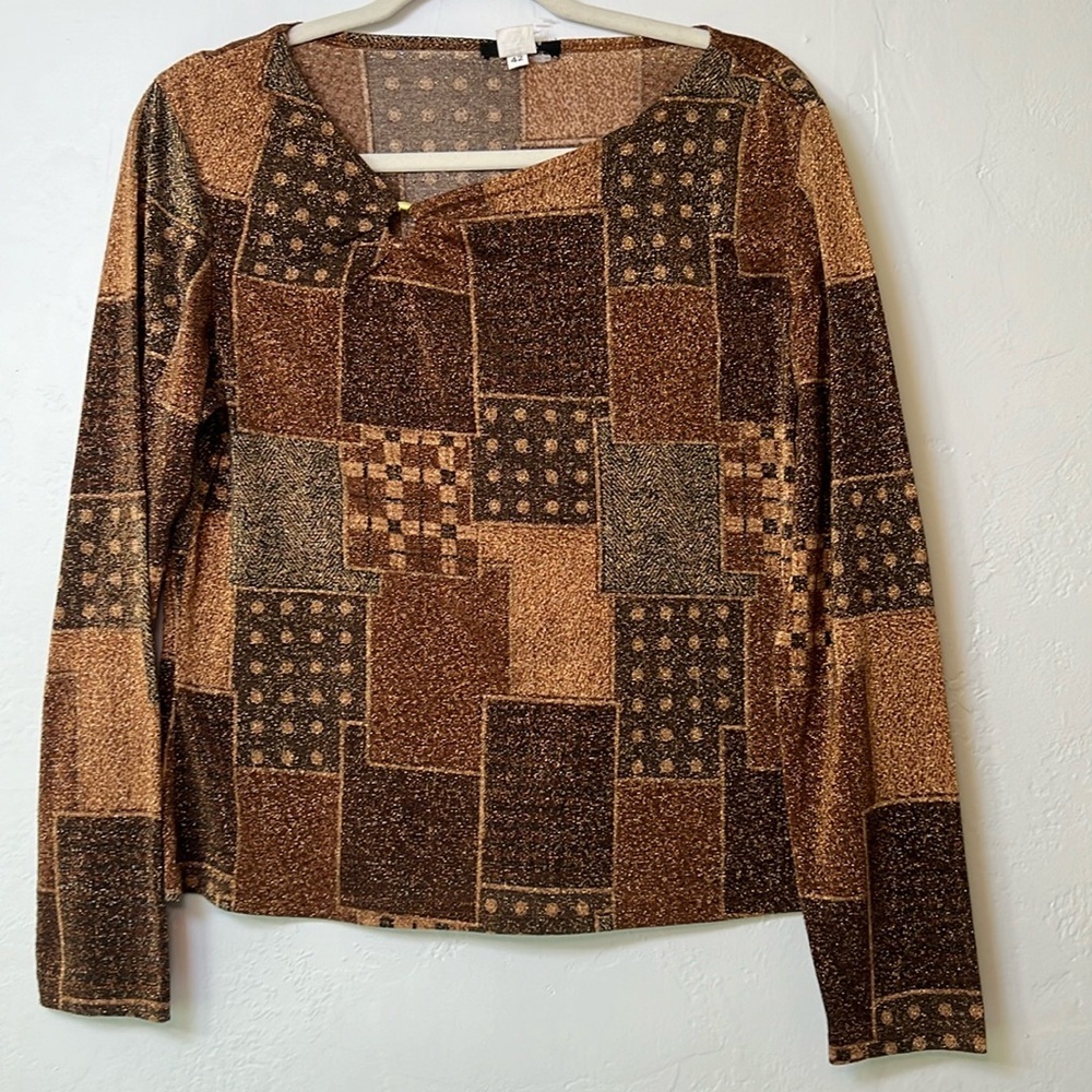 Jex Collection Brown Retro 90’s long Sleeve Blouse B1